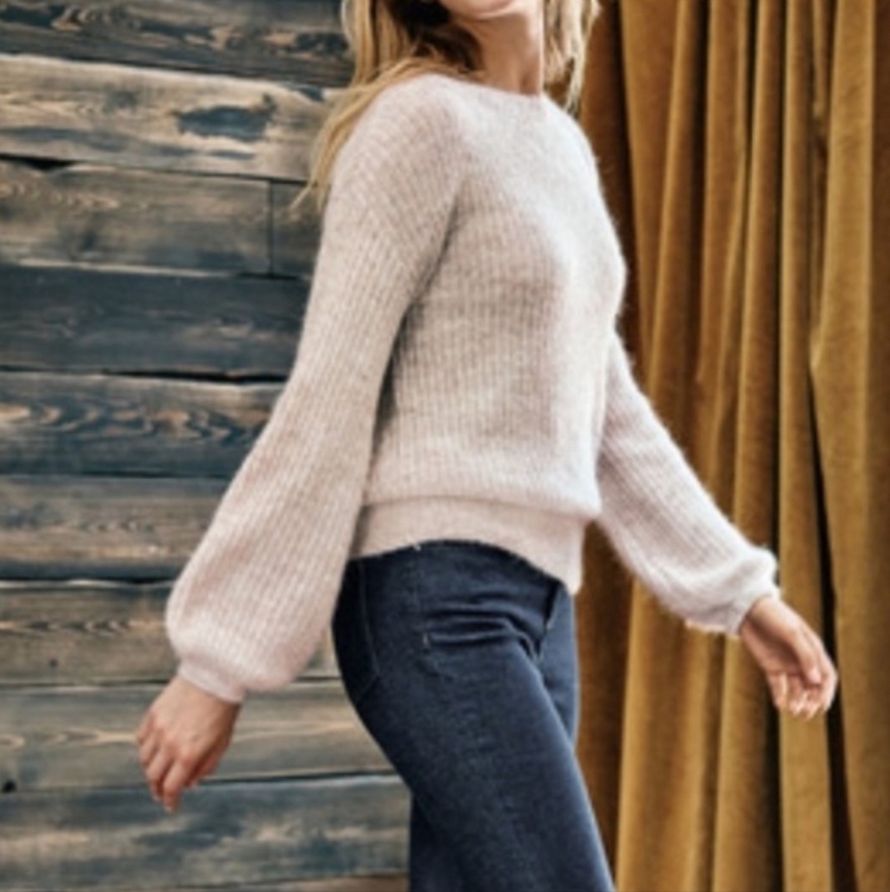 Boden Francesca Mohair Blend Balloon Sleeve Pink Sweater, Size Small